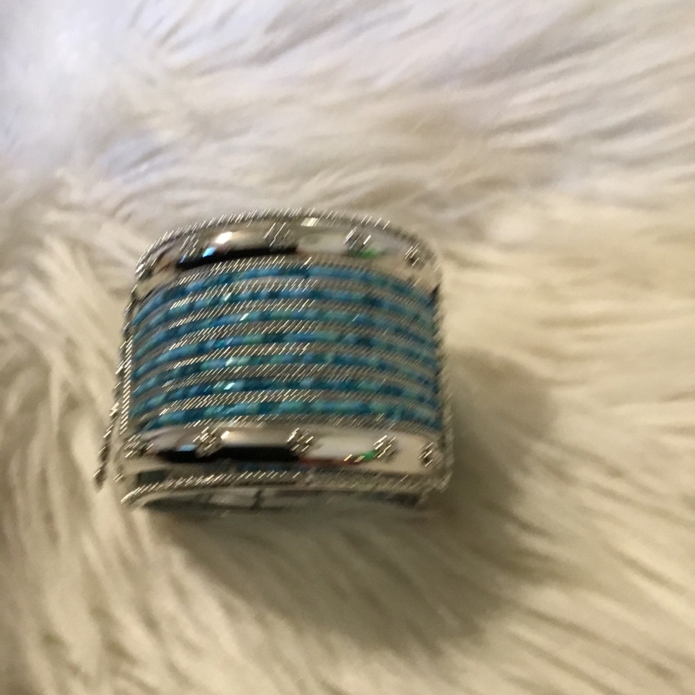 Hinged Silver & Bead Hinged Bangle Bracelet- Size… - image 5